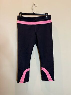 lululemon athletica Black Capri Leggings with Pink Trim